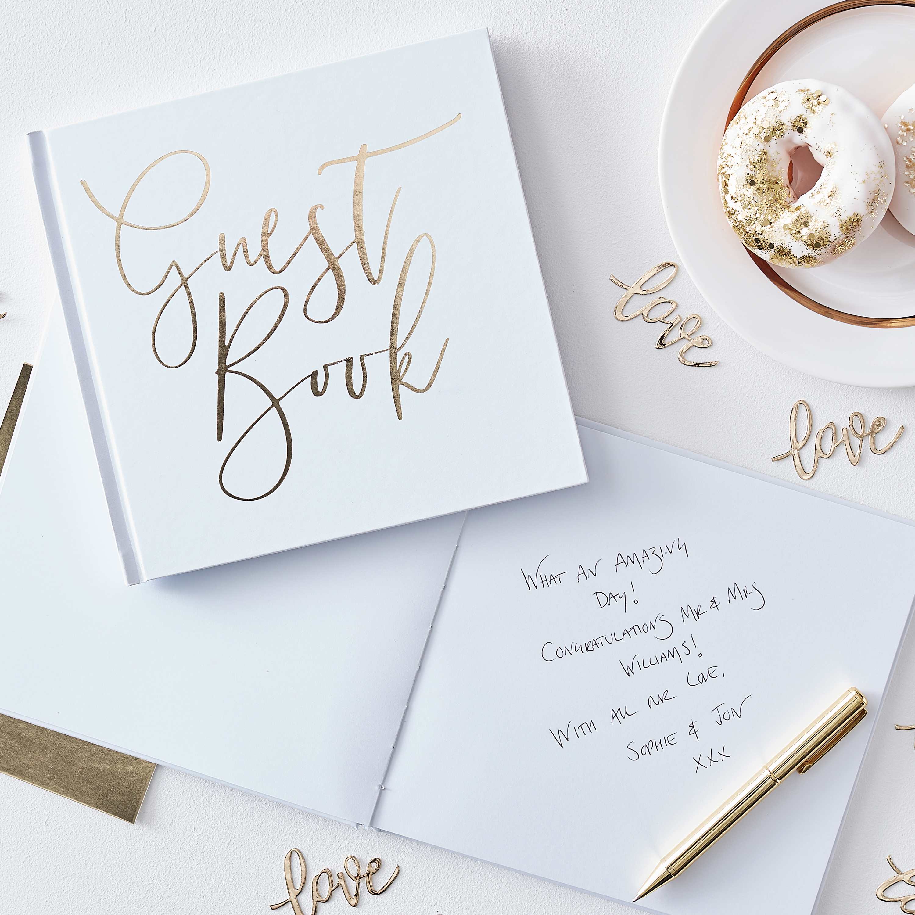 White And Gold Foiled Wedding Guest Book Ginger Ray