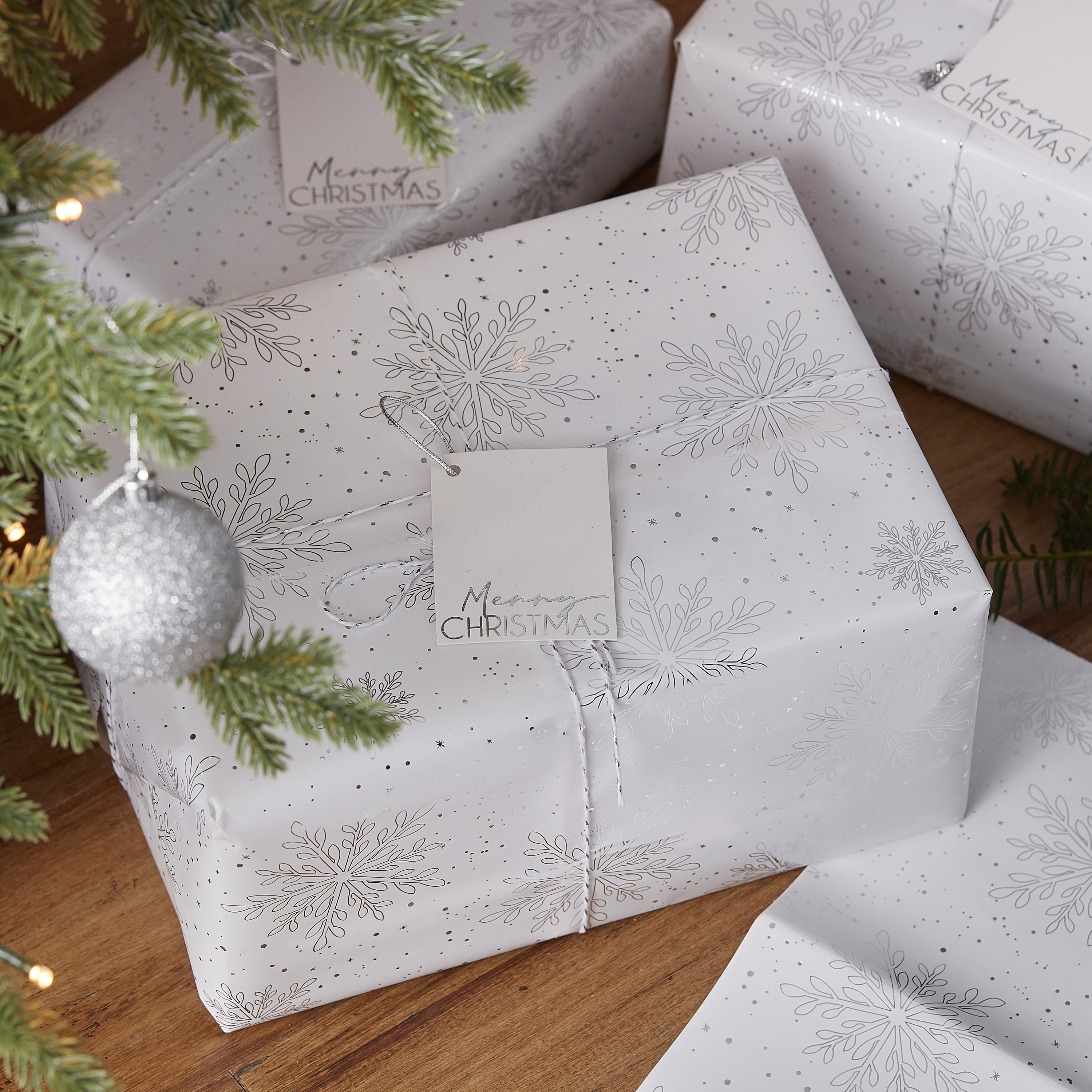Silver Christmas Wrapping Paper - Silver Foiled Snowflake Wrapping Kit