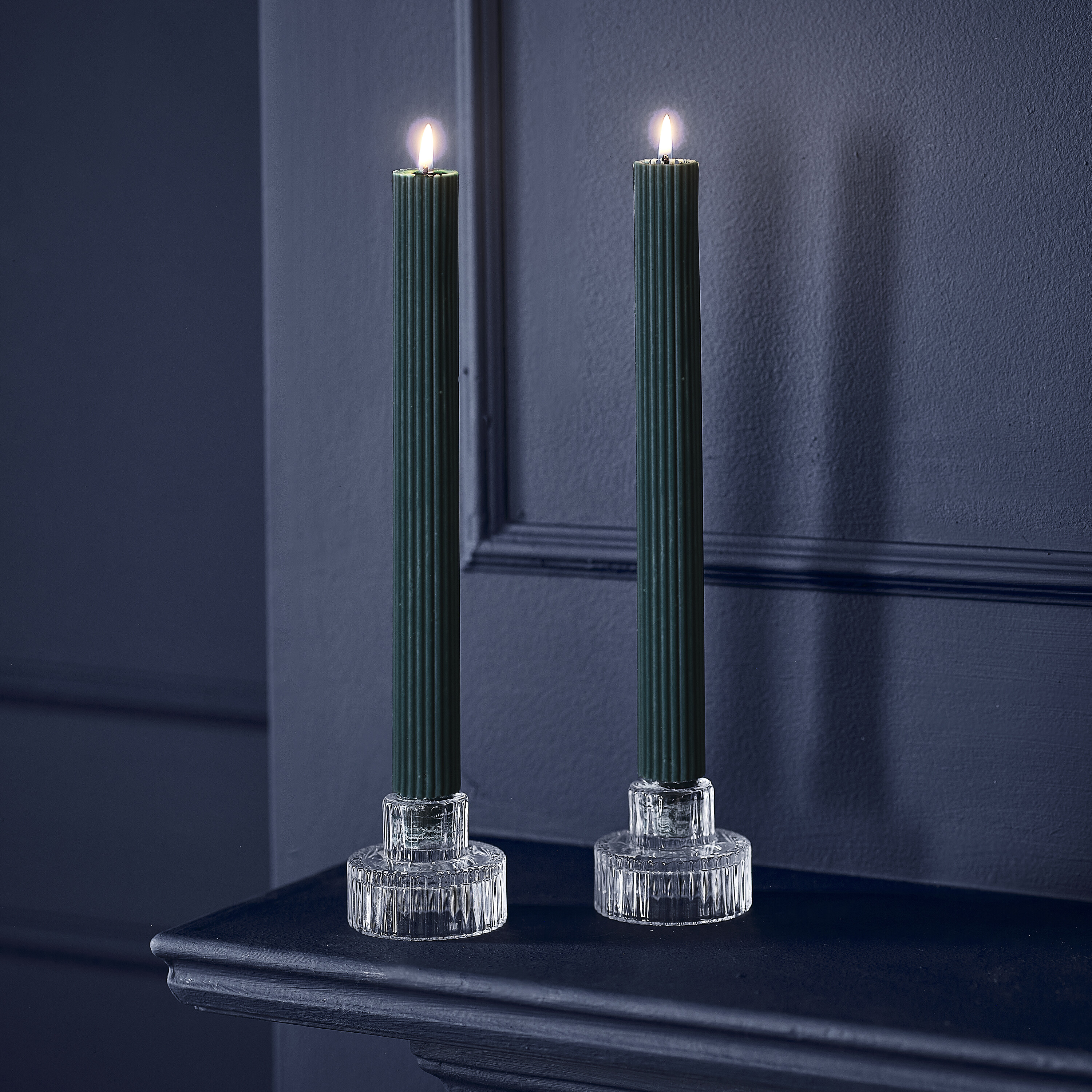 Dark Green Ribbed Dinner Candles | Ginger Ray