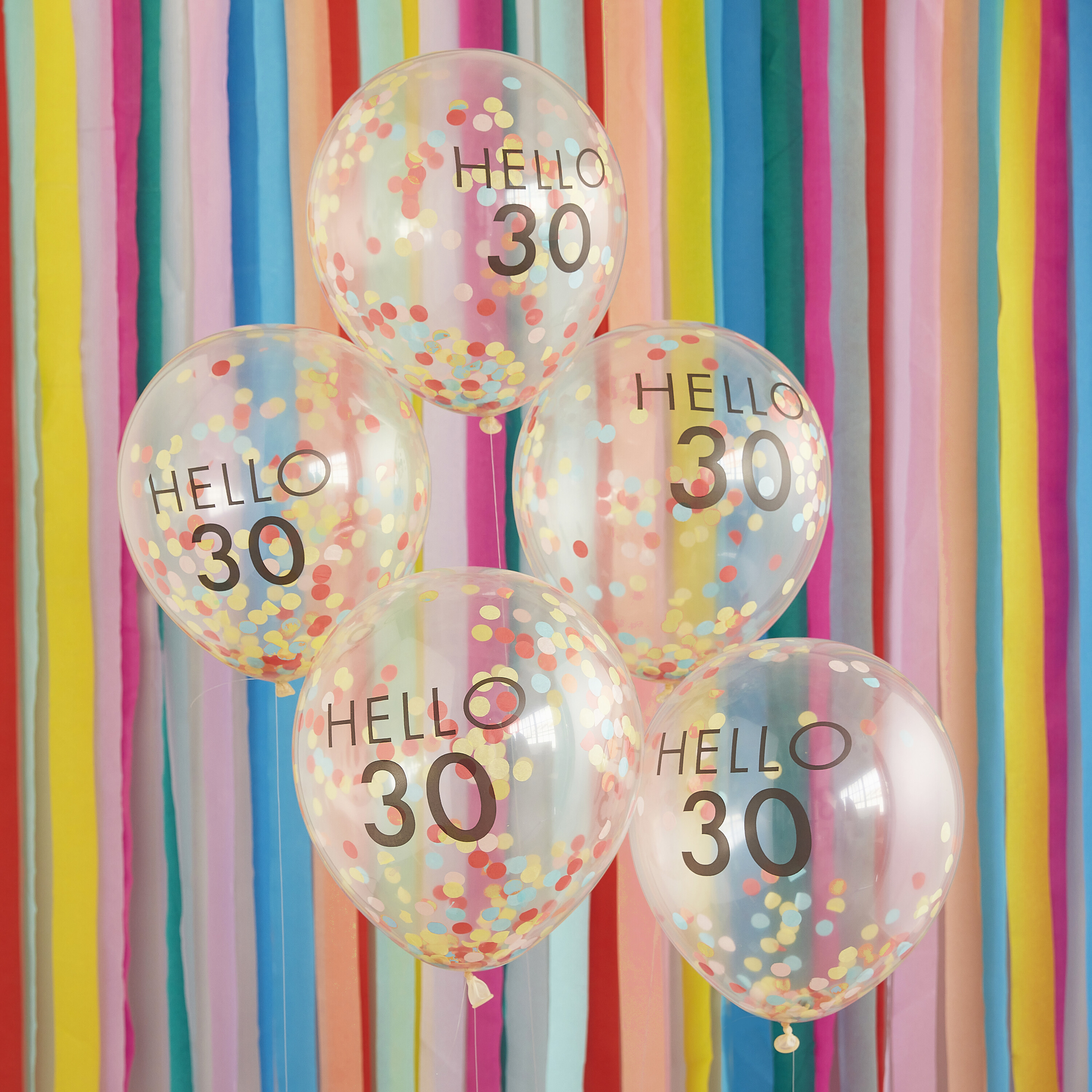 Hello 30 Rainbow Confetti 30th Birthday Balloons | Ginger Ray