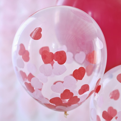 Red & Pink Balloon Arch Party Backdrop with Streamers and Paper Heart  Decorations